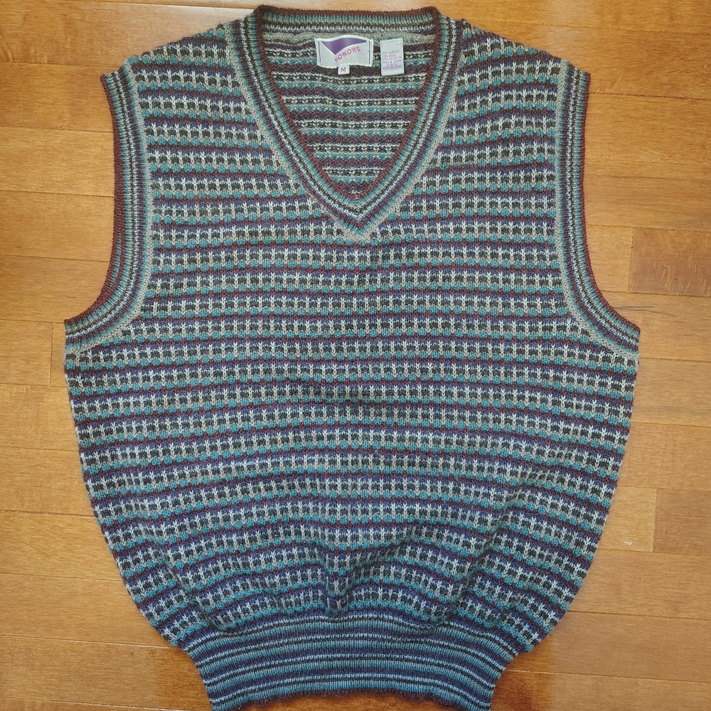[VTG] 90s Honors Geometric Grandpa Wool-Blend Sweater Vest - M (Unisex)